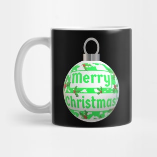 Christmas Tree Ornament with Merry Christmas, Green and White Peppermint and Red Holly Berries Mug